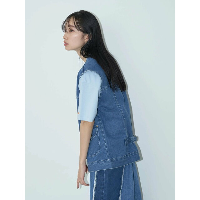 earth music & ecology(アースミュージックアンドエコロジー)の【インディゴ】【F】Lee*e.m.a.e DENIM VEST レディースのトップス(ベスト/ジレ)の商品写真