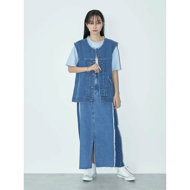 earth music & ecology(アースミュージックアンドエコロジー)の【インディゴ】【F】Lee*e.m.a.e DENIM VEST レディースのトップス(ベスト/ジレ)の商品写真