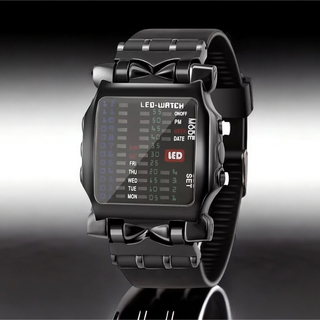 新品 メンズ腕時計 ブラック LEDデジタルウォッチ カッコいい ミリタリー (腕時計(デジタル))