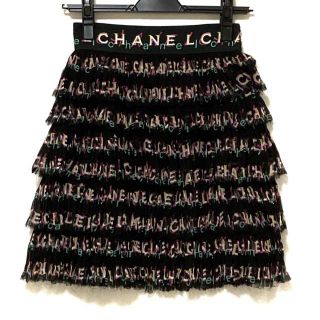 本物 美品 シャネル COCO装飾ボタン ティアード ニット スカート 36 黒