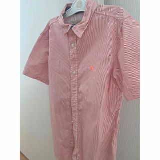 エイチアンドエム(H&M)のH &M オレンジ　ストライプシャツ　半袖シャツ　140 ストライプ　夏服　(Tシャツ/カットソー)