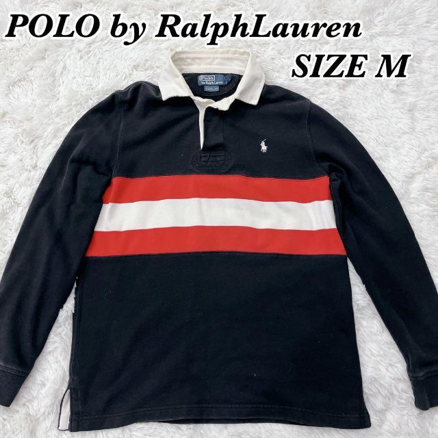 ラルフローレン ラガーシャツ　襟付き　長袖　レッド　ブラック　ロゴ刺繍　M | フリマアプリ ラクマ