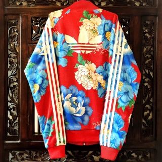 ベルギー製 アディダス 赤 花柄 ジャージ ジャケット パーカー 着物 和