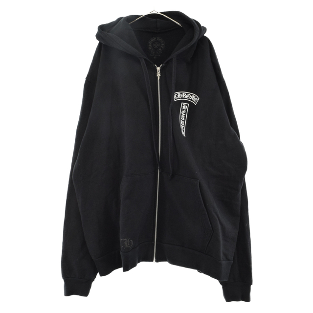 CHROME HEARTS クロムハーツ Zip Up Hoodie バックロゴプリントダガージップパーカーブラック 2212-304-4049773センチ身幅