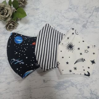 ハンドメイド　涼感加工　3枚　Mサイズ　こども　宇宙(外出用品)