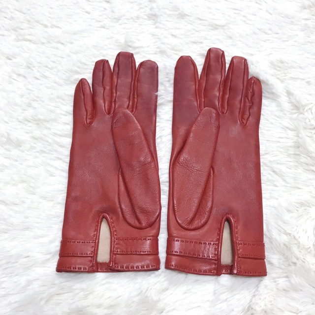 高級 HERMES エルメス レッド 手袋 グローブ レザー ゴールド金具