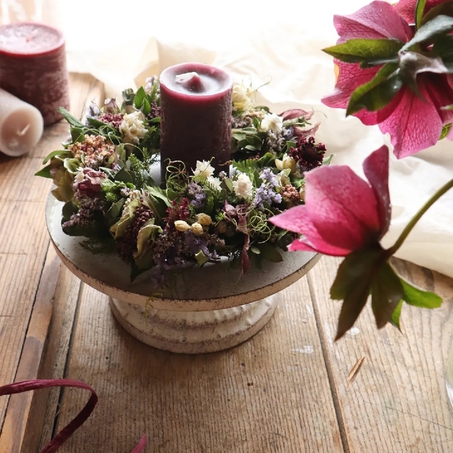 春から初夏へ⚘ アンティーク紫陽花とクリスマスローズのキャンドル