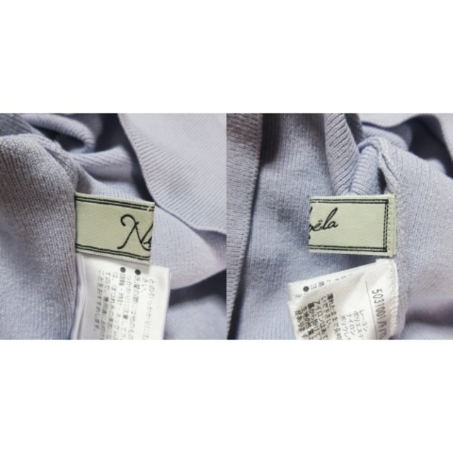 Noela(ノエラ)のノエラ ニット セーター ハイネック 半袖 マント フリル パールボタン 紫 レディースのトップス(ニット/セーター)の商品写真