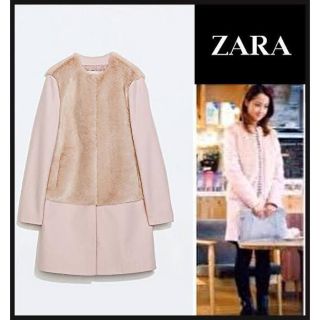 ザラ(ZARA)のノーカラー  コート　ジャケット　ピンク　ファー(ノーカラージャケット)