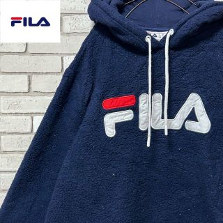 フィラ(FILA)のFILA フィラ フリースパーカー ビッグロゴ ワッペン付 ネイビー メンズXL(パーカー)