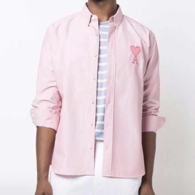 【限定セール】Ami de coeur ロゴ コットン シャツ ピンク メンズのトップス(シャツ)の商品写真