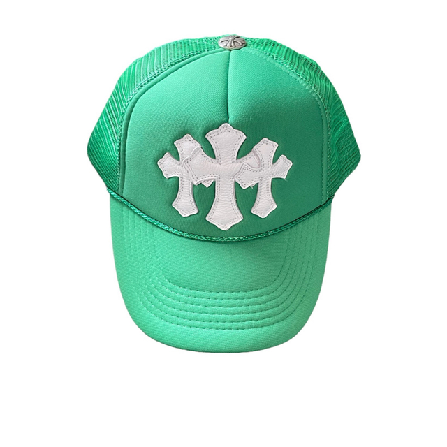 leather cross custom cap green&white