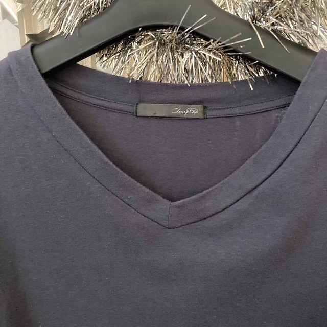 Tシャツ　半袖　M 紺　綿　Vネック　ユニセックス レディースのトップス(Tシャツ(半袖/袖なし))の商品写真