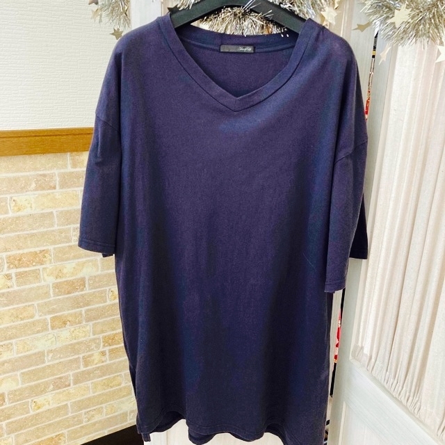 Tシャツ　半袖　M 紺　綿　Vネック　ユニセックス レディースのトップス(Tシャツ(半袖/袖なし))の商品写真