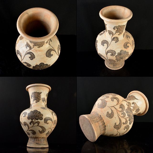 中国 磁州窯白磁 鉄絵花卉文壷 大壷 C R5598C