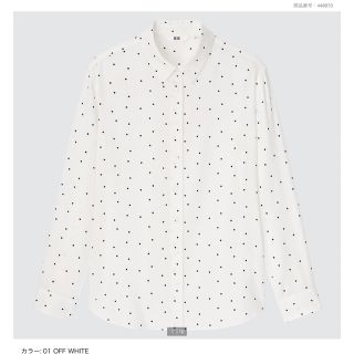 ユニクロ(UNIQLO)のユニクロ　レーヨンプリントブラウス（ドット・長袖）サイズM  オフホワイト(シャツ/ブラウス(長袖/七分))