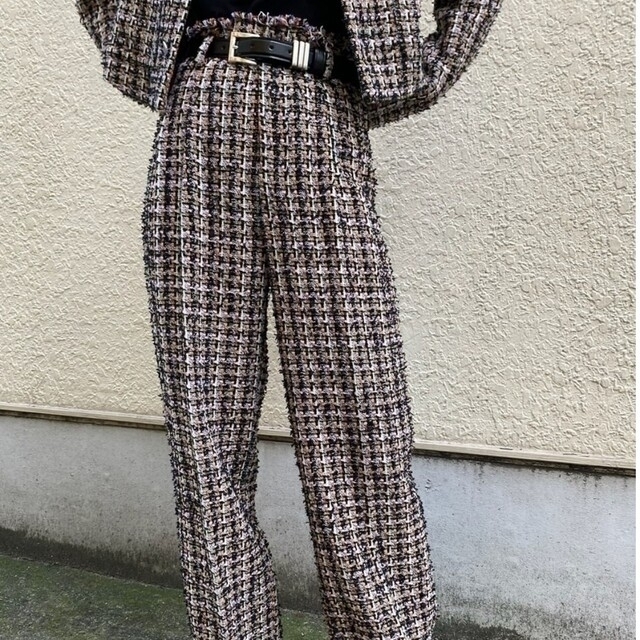 AMERI PLAYFUL TWEED PANTS ブラック-