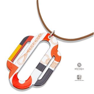 エルメス(Hermes)のアトラージュ カレ・タカン ペンダント 2019秋冬 Attelage Carre Taquin pendant ネックレス パラディウム オレンジ系 HERMES レディース 【未使用】【ブリルトワーゼ】【丸正質舗】【質屋】（M211439)(ネックレス)