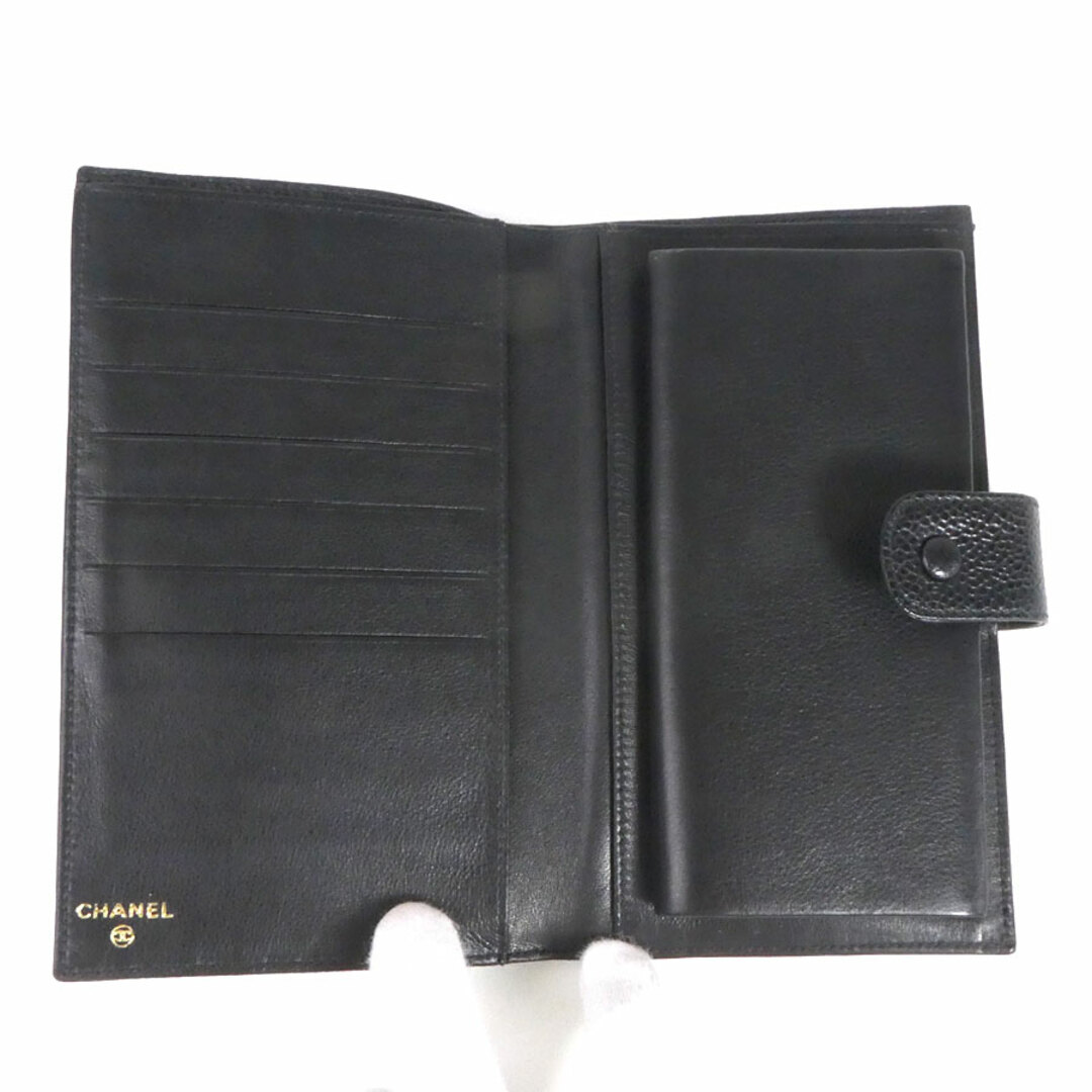 シャネル 二つ折り 財布 キャビアスキン ココマーク 黒 EY122