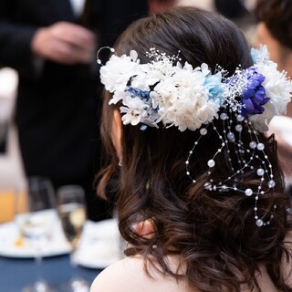 大特価！！！結婚式 花飾り14点セット ブルー系ヘッドアクセ(ヘッドドレス/ドレス)