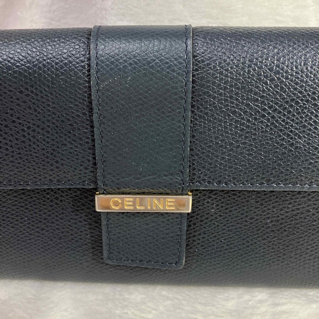 美品】セリーヌ シボレザー 長財布 CELINE ロングウォレット ネイビー