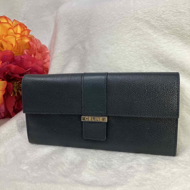 美品】セリーヌ シボレザー 長財布 CELINE ロングウォレット ネイビー