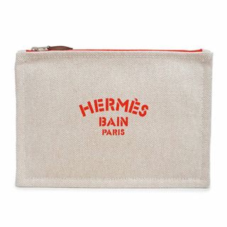 エルメス ニューヨッティング フラットポーチ PM トラベルポーチ コットン100％ ルージュ ベージュ レッド 赤 箱付  HERMES（新品・未使用品）