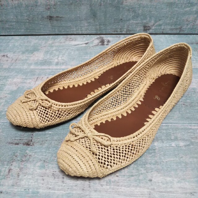 美品 Agnes.b 36 メッシュ ラフィア 編み込み - バレエシューズ