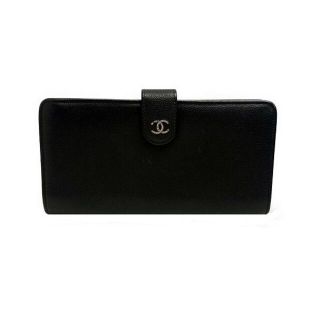 シャネル(CHANEL)のシャネル/セブルガ/ミニキャビアスキン/黒/ホック付長サイフ 【SA7204】(財布)