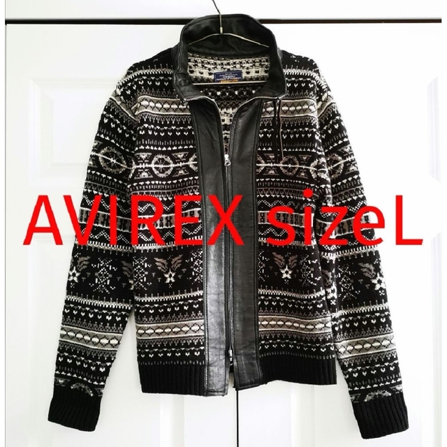 AVIREXレザーニットブルゾンsizeL カーディガンジャケット