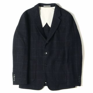 ビームス(BEAMS)のBEAMS ビームス ジャケット HARRIS TWEED ハリスツイード ウール 3B テーラードジャケット チェック ネイビー 紺 S アウター ブレザー 日本製 オフィス カジュアル【メンズ】【中古】【美品】(テーラードジャケット)