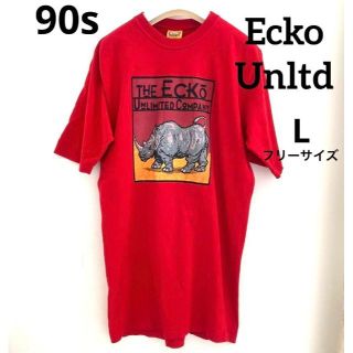 エコーアンリミテッド(ECKŌ UNLTD（ECKO UNLTD）)のEcko Unltd  90s プリントTシャツ 半袖　レッド　L(Tシャツ/カットソー(半袖/袖なし))