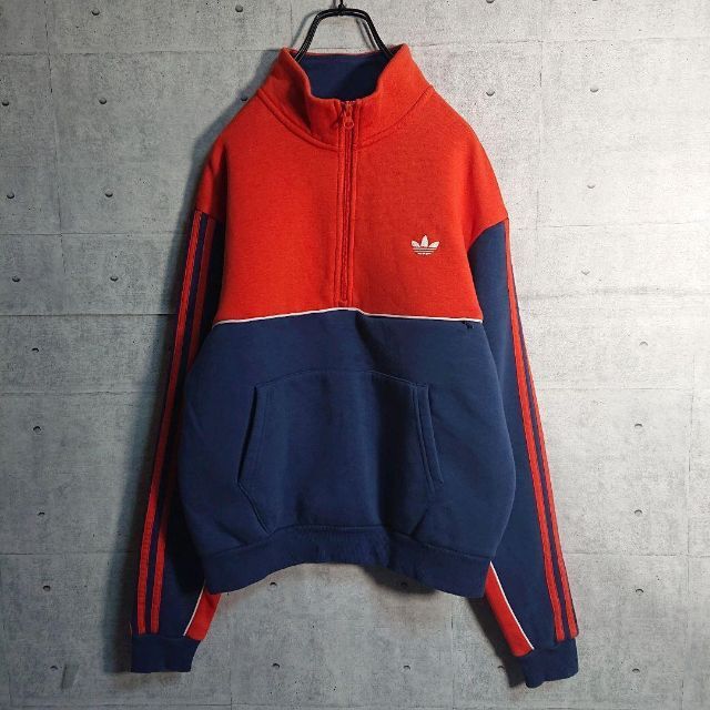 adidas アディダストレフォイル 刺繍 ロゴ ハーフジップ