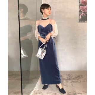 アメリヴィンテージ(Ameri VINTAGE)のTULLE SLEEVE TIGHT DRESS(ロングドレス)