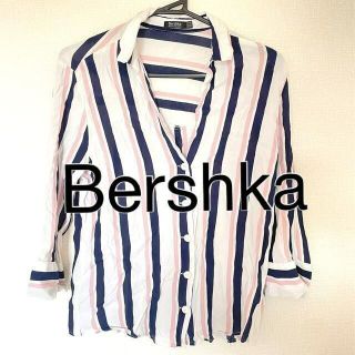 ベルシュカ(Bershka)の値下げ美品 ベルシュカ 7分袖シャツ XS 7号 S ストライプ 開襟 ホワイト(シャツ/ブラウス(長袖/七分))