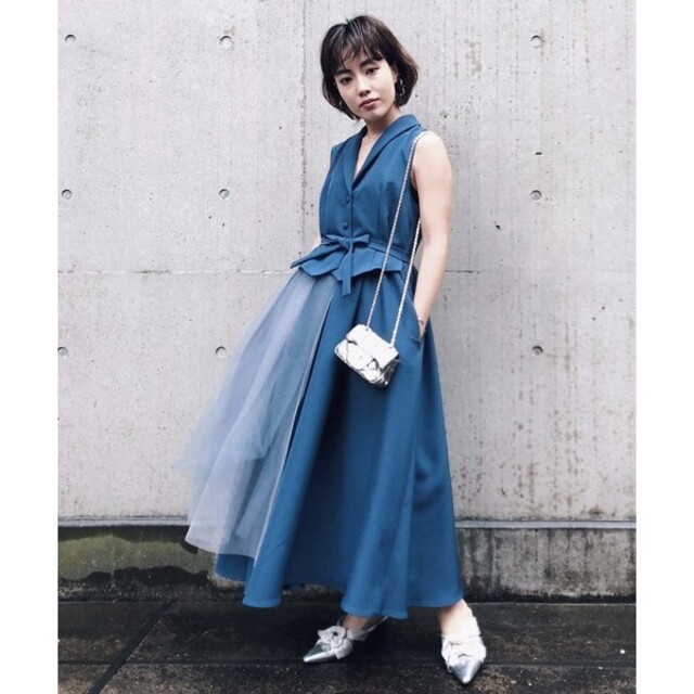 TULLE DOCKING DRESS - ロングドレス