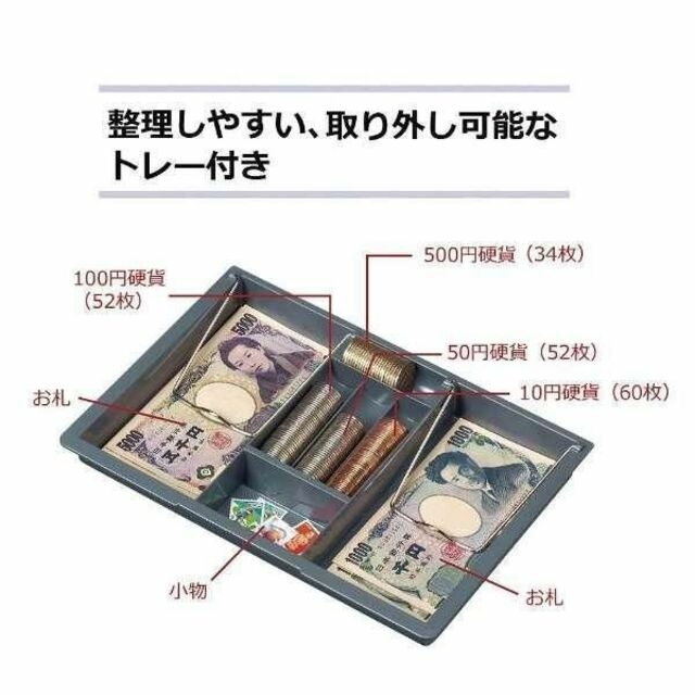 新品未使用 手提金庫 キャッシュボックス エルグレー 鍵式 テンキー式