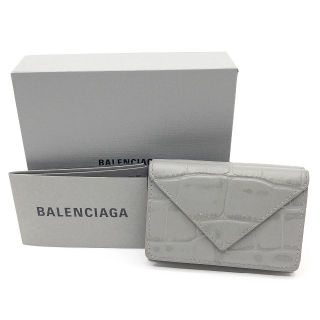 バレンシアガ(Balenciaga)の美品 バレンシアガ クロコ型押し ペーパーミニウォレット 三つ折り財布 レザー(財布)