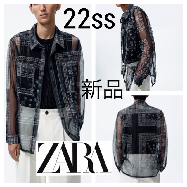 新品未 22ss■ZARA ザラ■メッシュ テクスチャー シャツ ペイズリー M