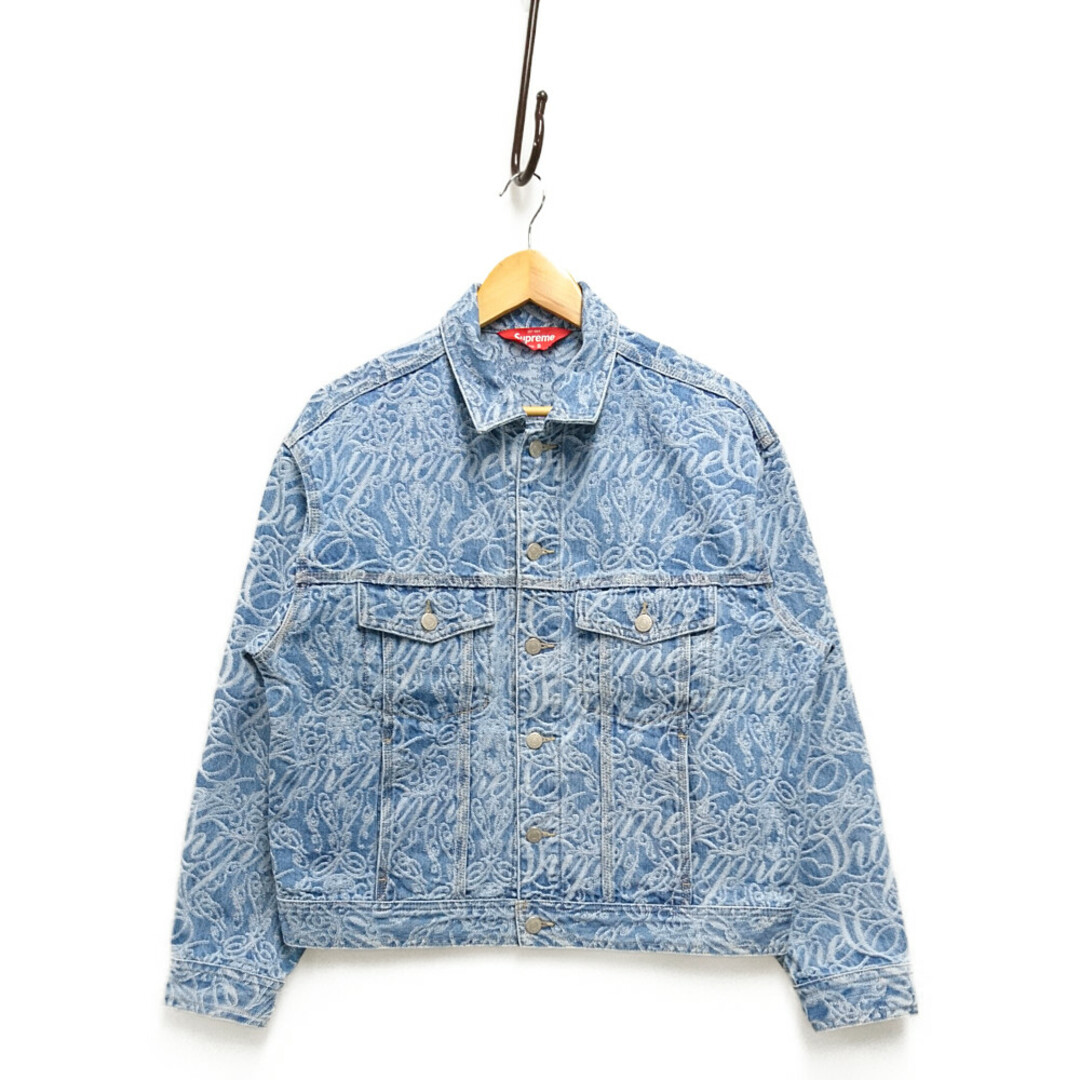 SUPREME シュプリーム 22AW Script Jacquard Denim Trucker Jacket スカリプト ジャガード Gジャン デニムジャケット S 正規品 / 30301