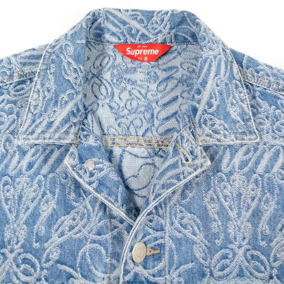 SUPREME シュプリーム 22AW Script Jacquard Denim Trucker Jacket スカリプト ジャガード Gジャン デニムジャケット S 正規品 / 30301