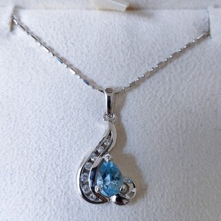 ジュエリーマキ(ジュエリーマキ)のダイヤモンド×ブルートパーズ ネックレス K18WG Pt850 5.5g(ネックレス)