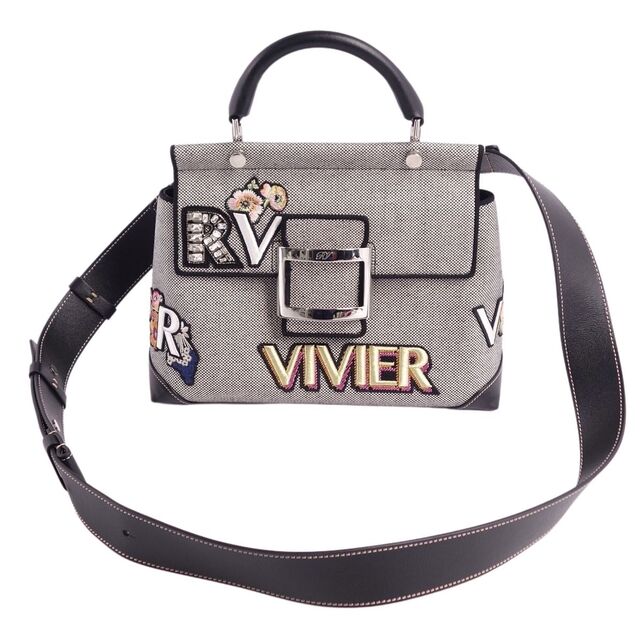 極美品 ロジェヴィヴィエ Roger Vivier バッグ ヴィヴ カバ 2way ハンドバッグ ショルダーバッグ キャンバス レザー グレー/ブラック