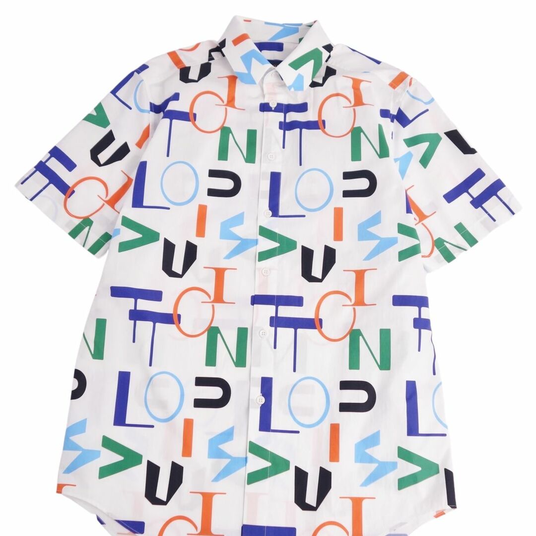 極美品 ルイヴィトン LOUIS VUITTON シャツ LVSE エレクトリックレギュラーDNAショートスリーブシャツ 半袖 メンズ S ホワイト/マルチカラー