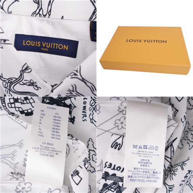 極美品 ルイヴィトン LOUIS VUITTON シャツ LV カートゥーン ロゴ グラフィック 総柄 ショートスリーブ 半袖 メンズ M ホワイト