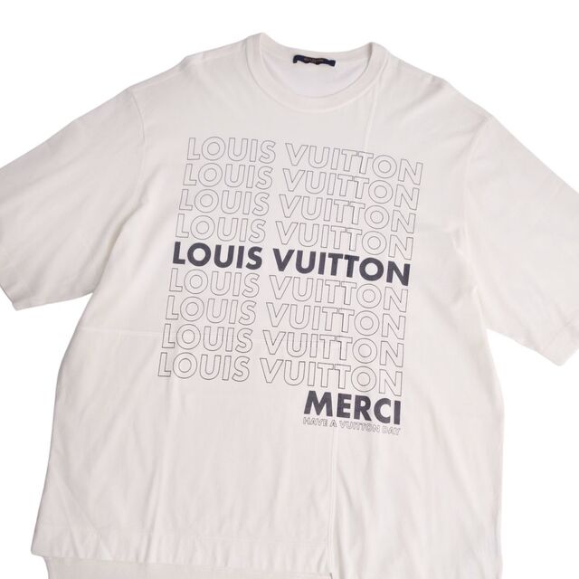 美品 ルイヴィトン LOUIS VUITTON Tシャツ パッチワーク LVリスト オーバーサイズ メンズ トップス L ホワイト（生成り色)