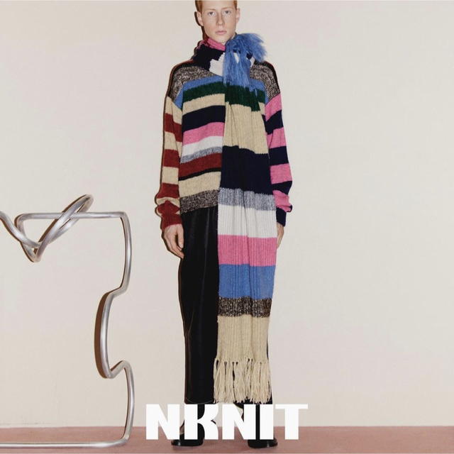 新品 22AW NKNIT mix stripe big KNIT scarf 新発売の レア