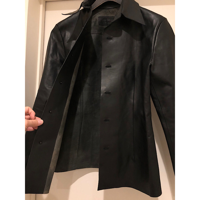 美品BACKLASHバックラッシュ名作GUDIオイルカーフレザーシャツ黒M 高