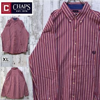 CHAPS チャップス 刺繍ロゴ マルチカラーストライプ XL BD 長袖シャツ(シャツ)