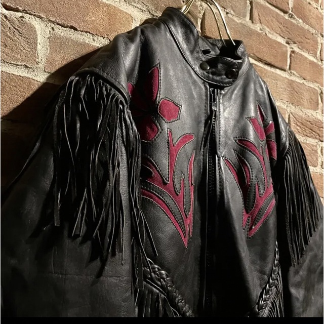 Flower stitching western leather jacket